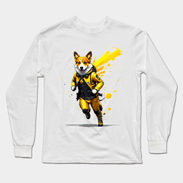 Speedy Corgi Racer in Bright Yellow Racing Suit Long Sleeve T-Shirt by fur-niche